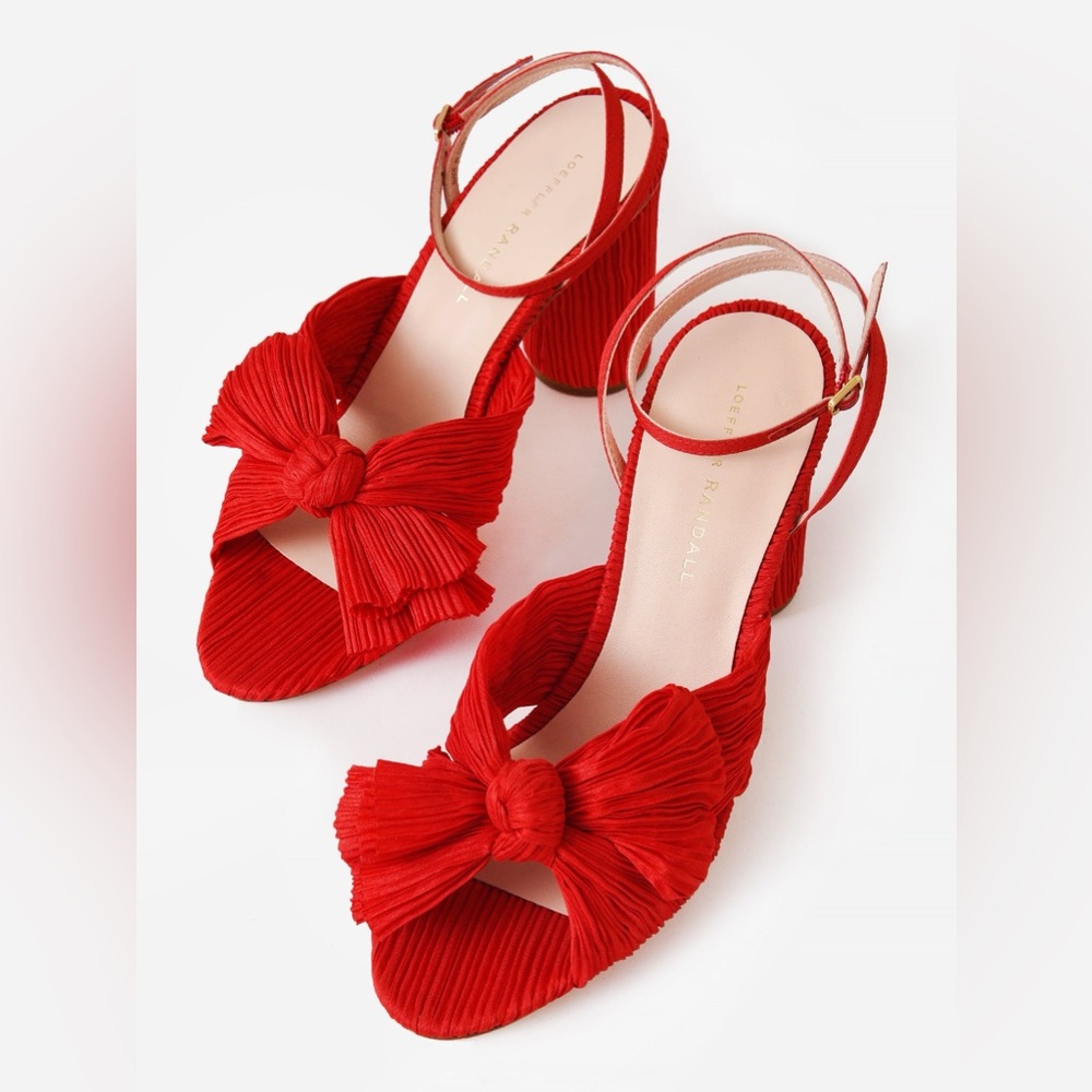NWOB Loeffler Randall Anthropologie Camellia Red Pleated Bow Heels Sandals 10